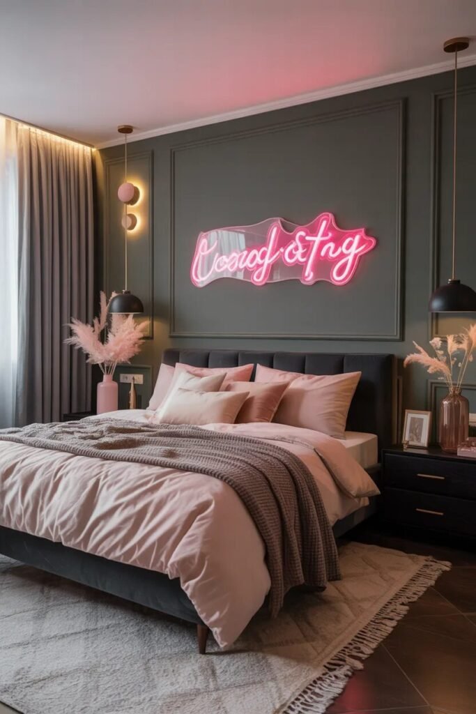dark sage neon luxury bedroom