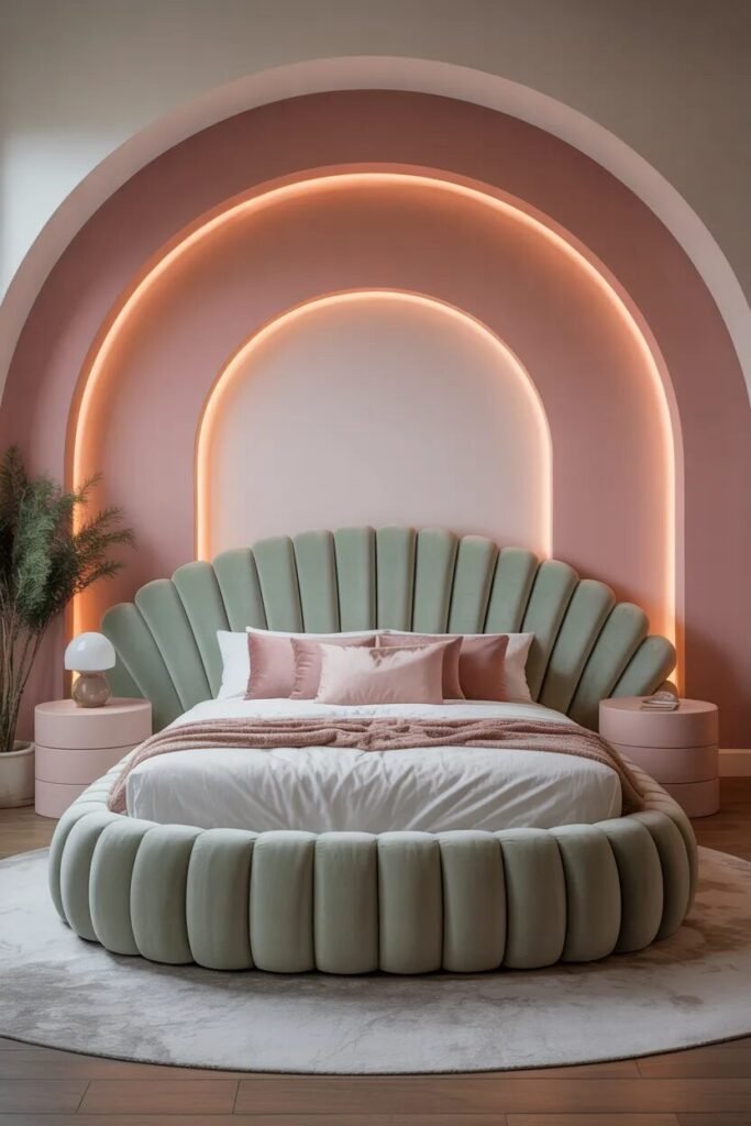 sculptural sage green luxury bedroom