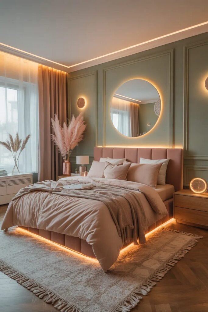 mood lighting sage bedroom