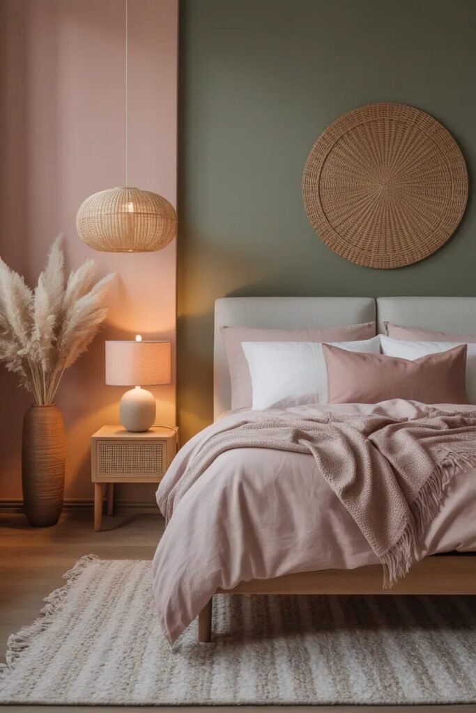 Japandi sage green luxury bedroom