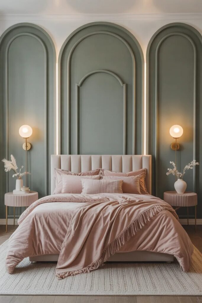 arch panel sage green bedroom