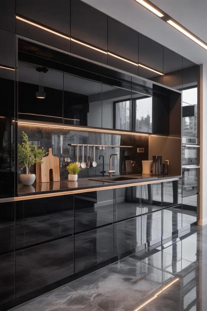 Glossy black kitchen cabinets ideas
