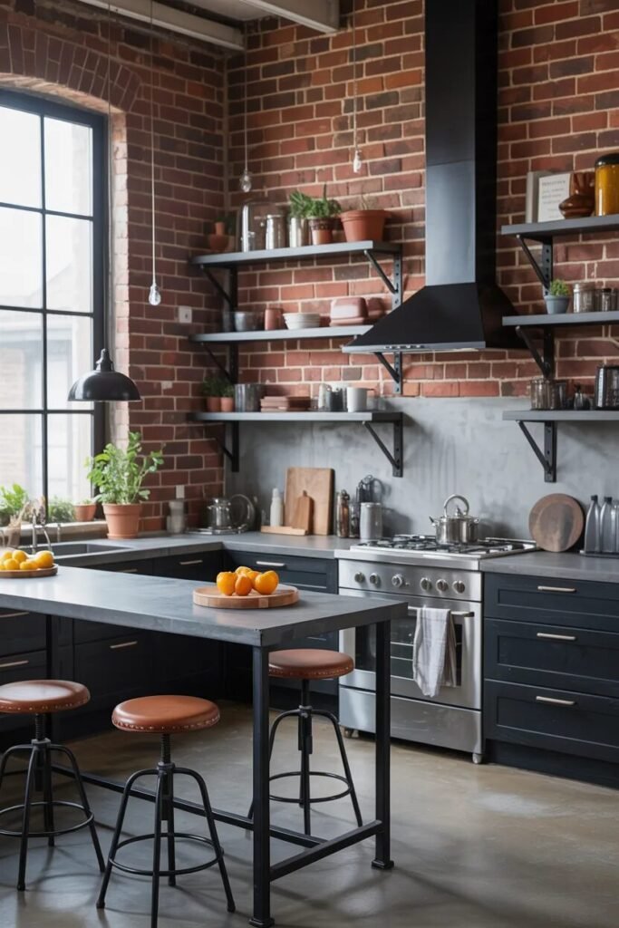 Industrial black kitchen cabinets ideas