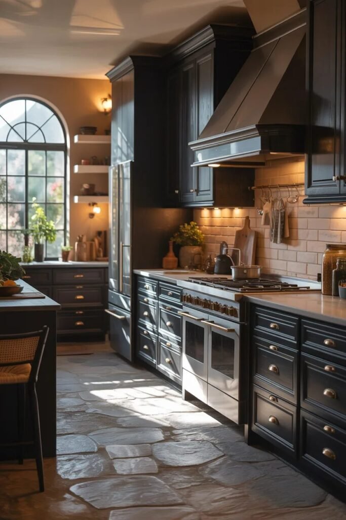 Stone black kitchen cabinets ideas