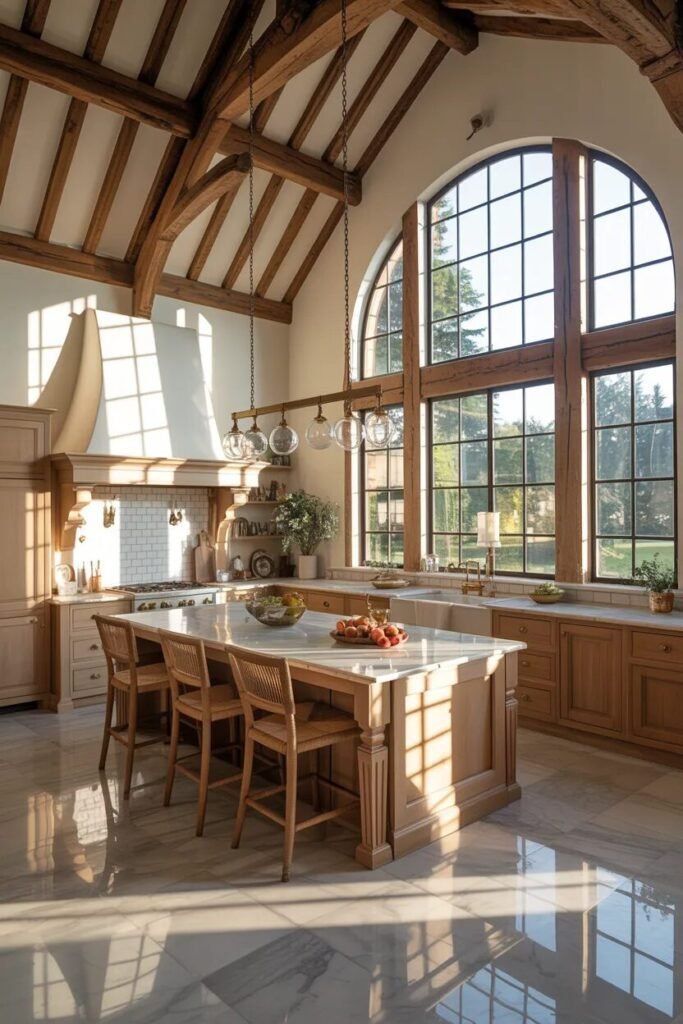 luxury farmhouse kitchen design ideas beams