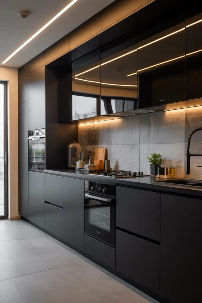 LED black kitchen cabinets ideas