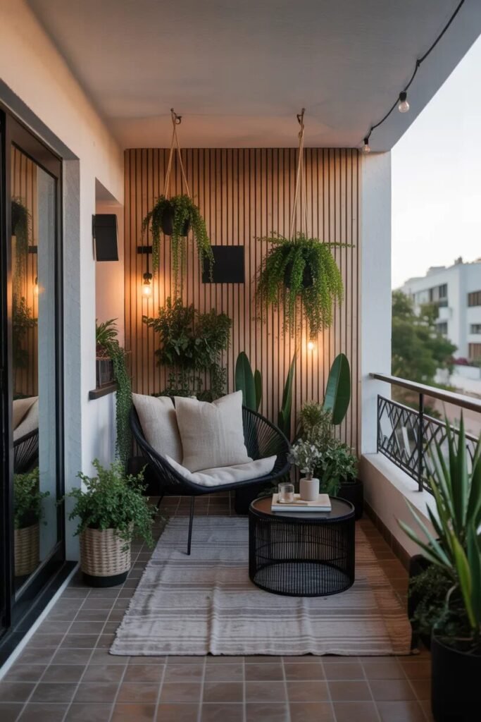 Wood panel apartment patio ideas