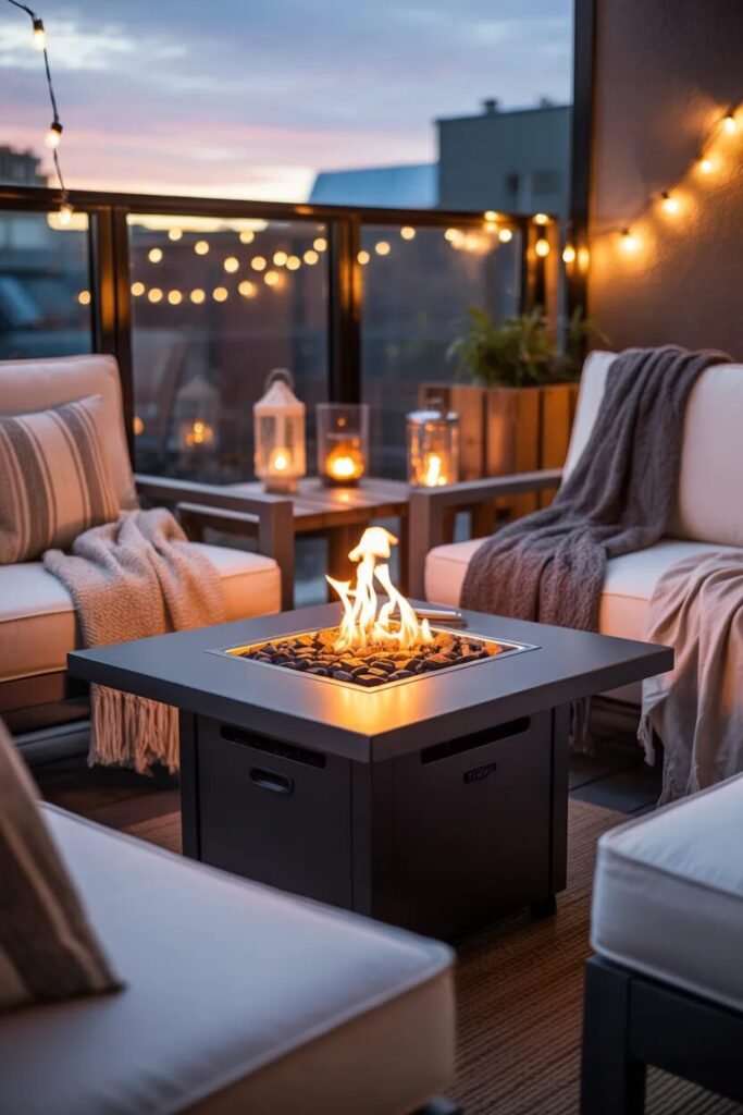 Cozy apartment patio ideas firepit