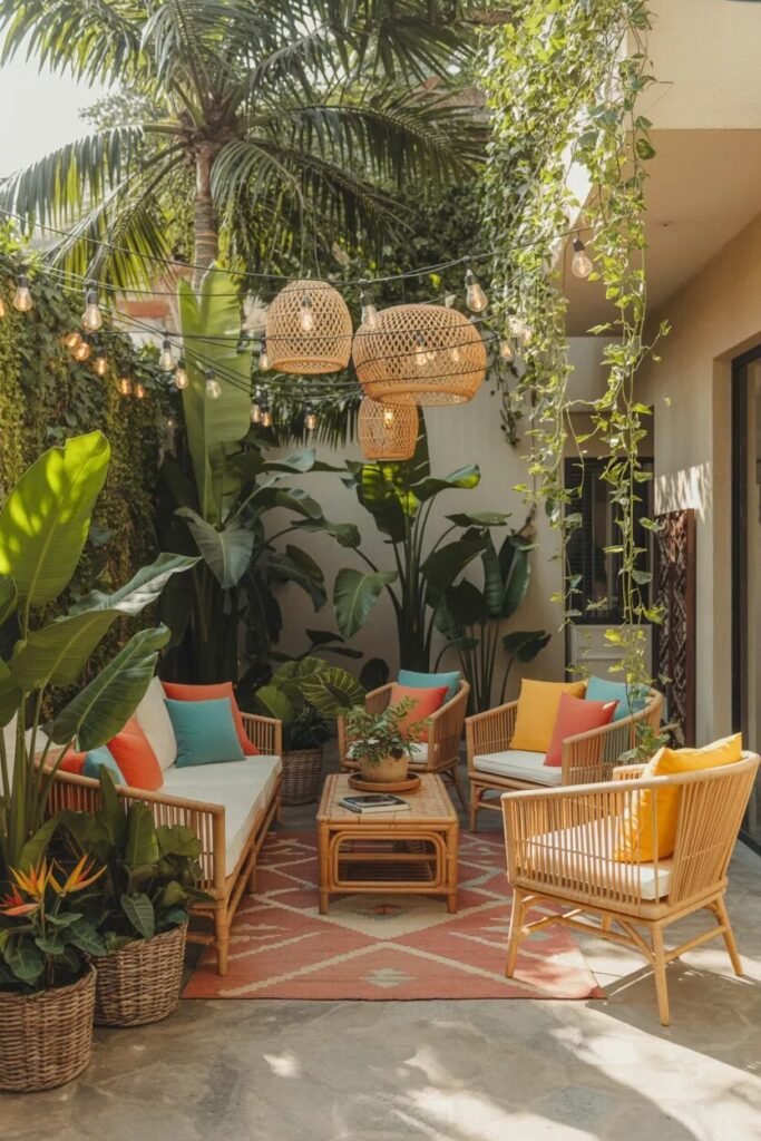 Tropical apartment patio ideas setup