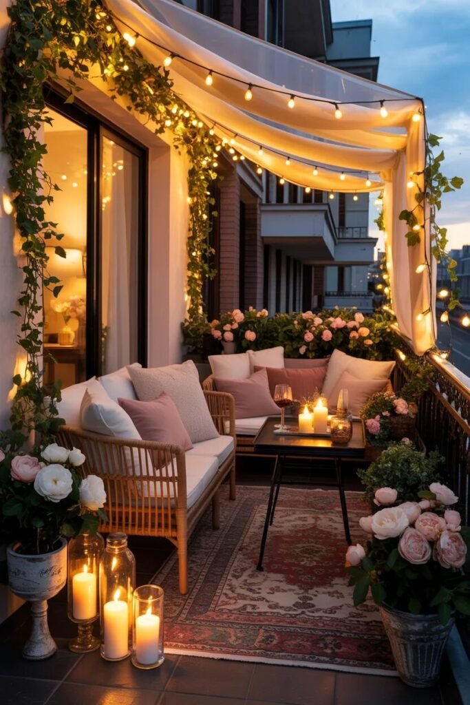 Romantic apartment patio ideas lights