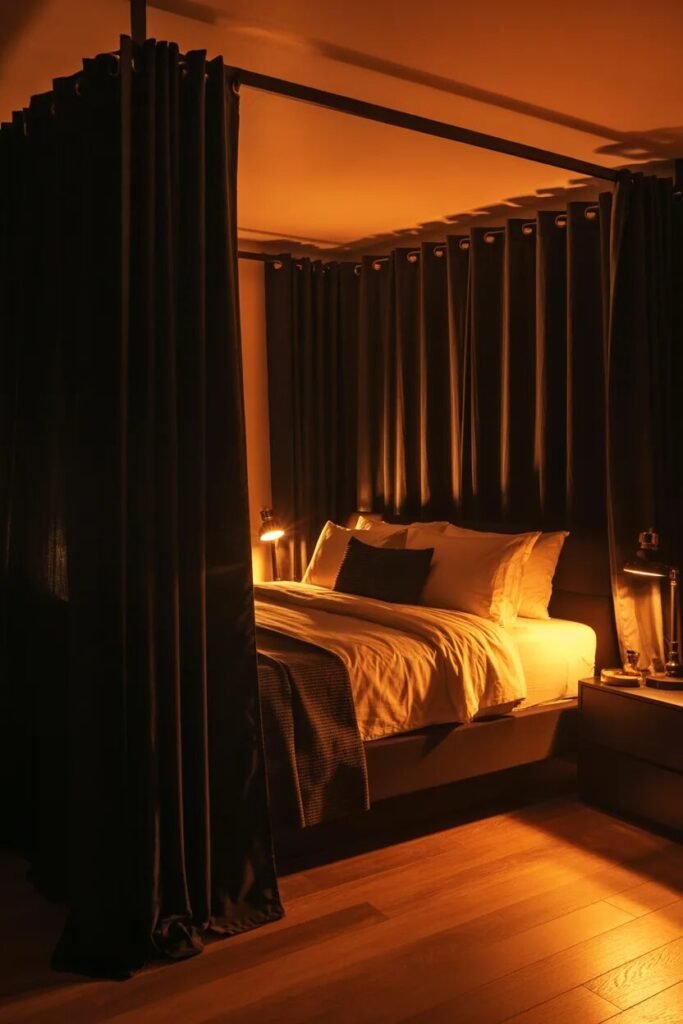 canopy bed ideas dark cinematic luxury bed
