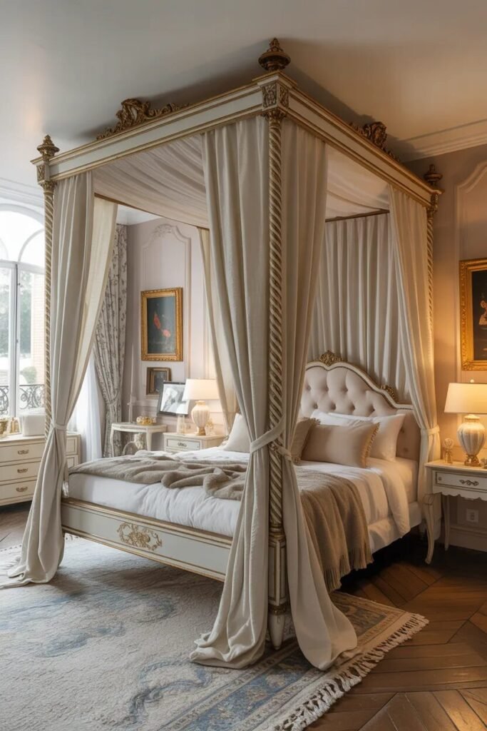 canopy bed ideas Parisian elegant bedroom