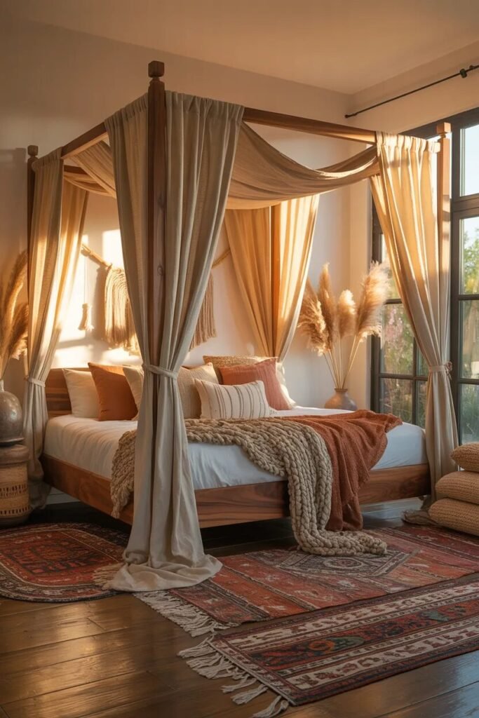canopy bed ideas boho luxe earthy bed