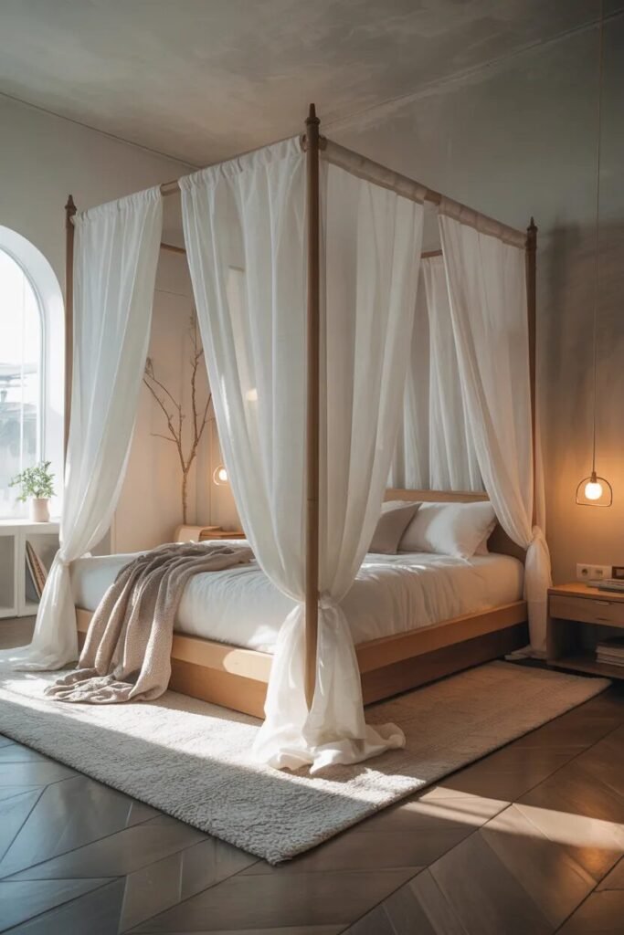 canopy bed ideas foggy white dreamy bed