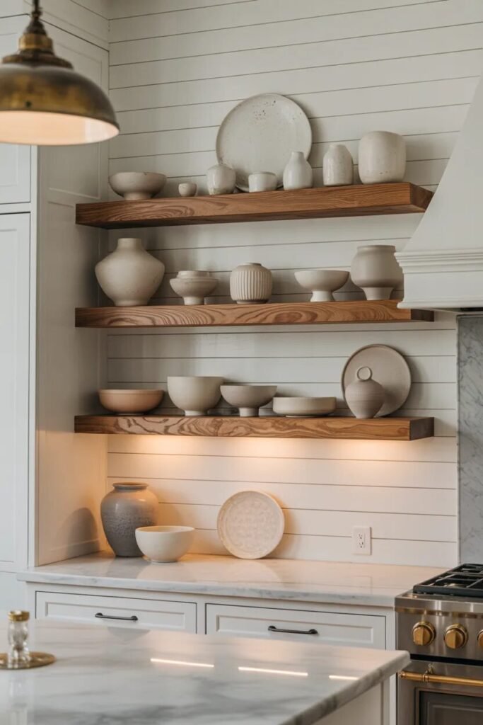 luxury farmhouse kitchen design ideas shelves