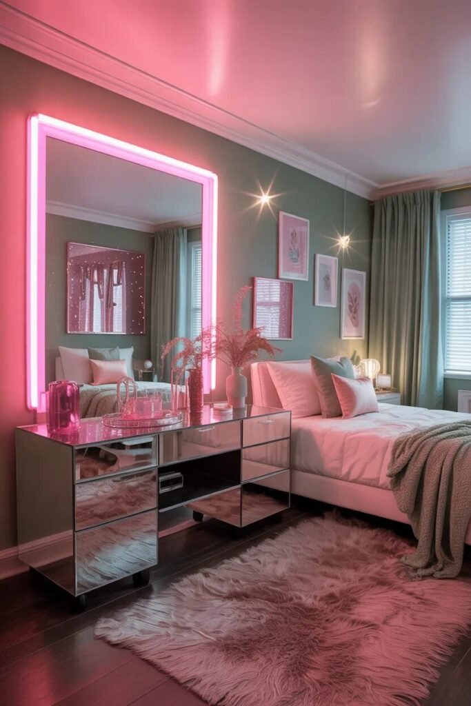 luxury pink green neon dorm
