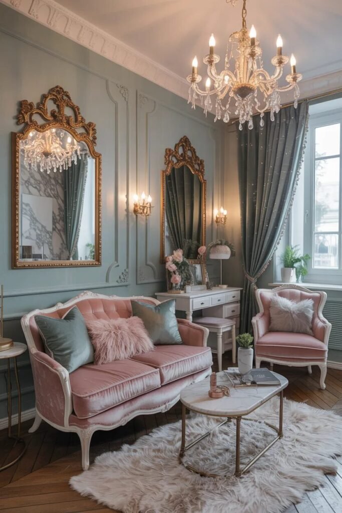 luxury pink green Parisian dorm