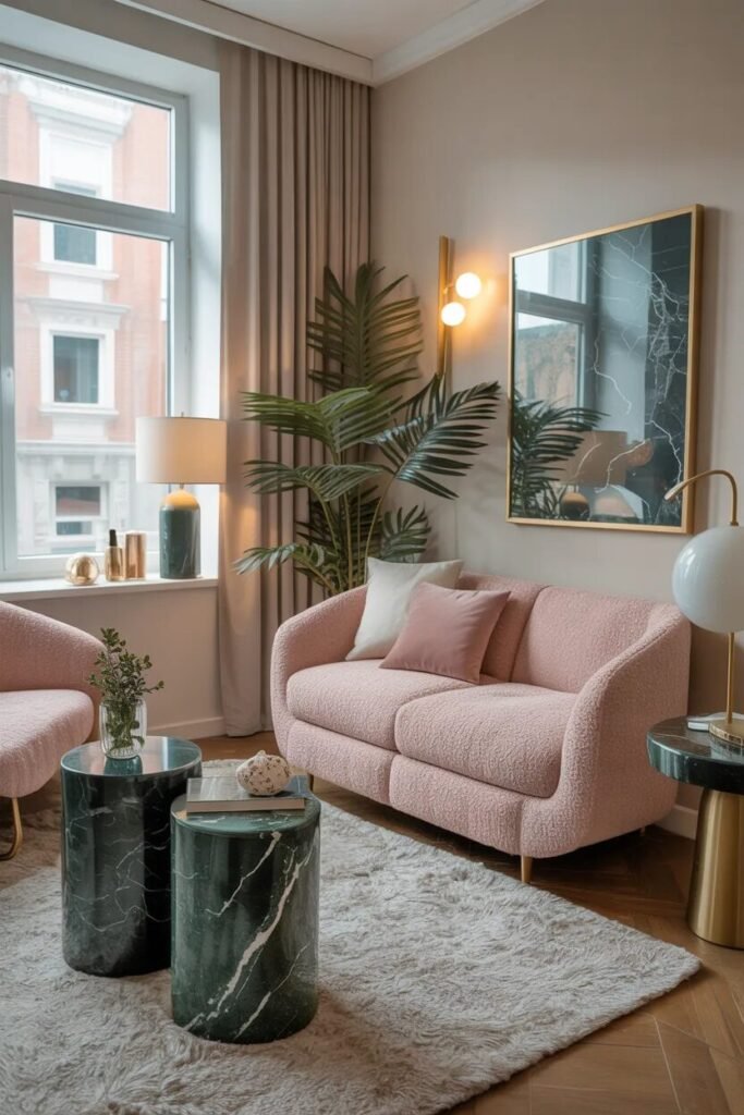 luxury pink green boucle dorm