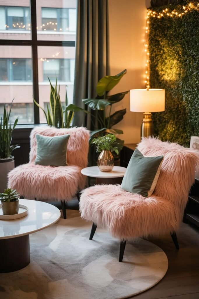 luxury pink green lounge area