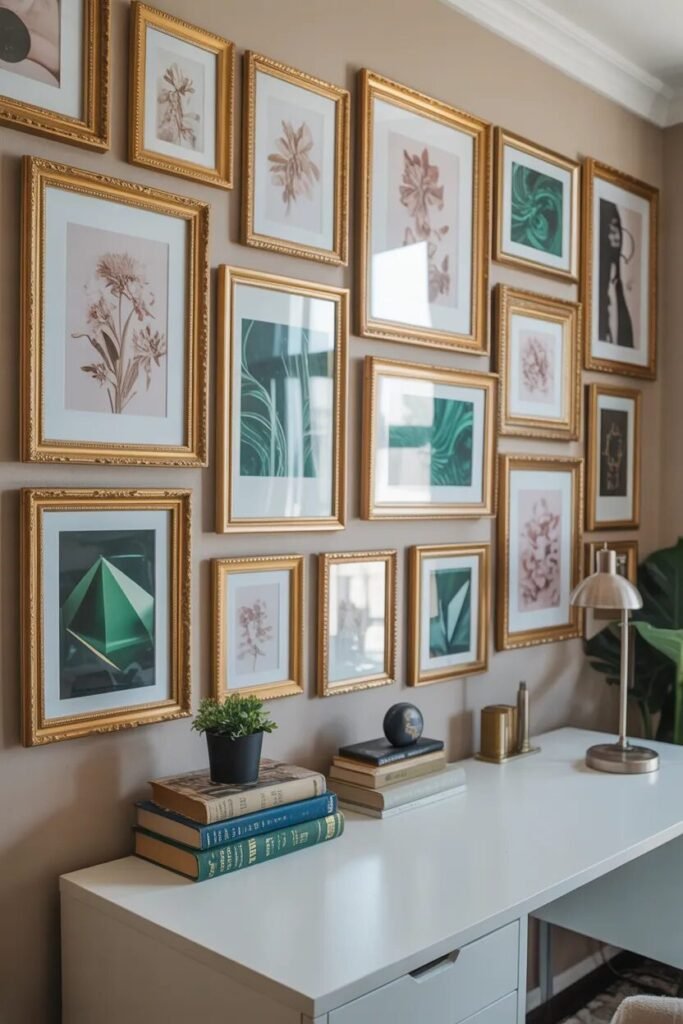 luxury pink green gallery wall