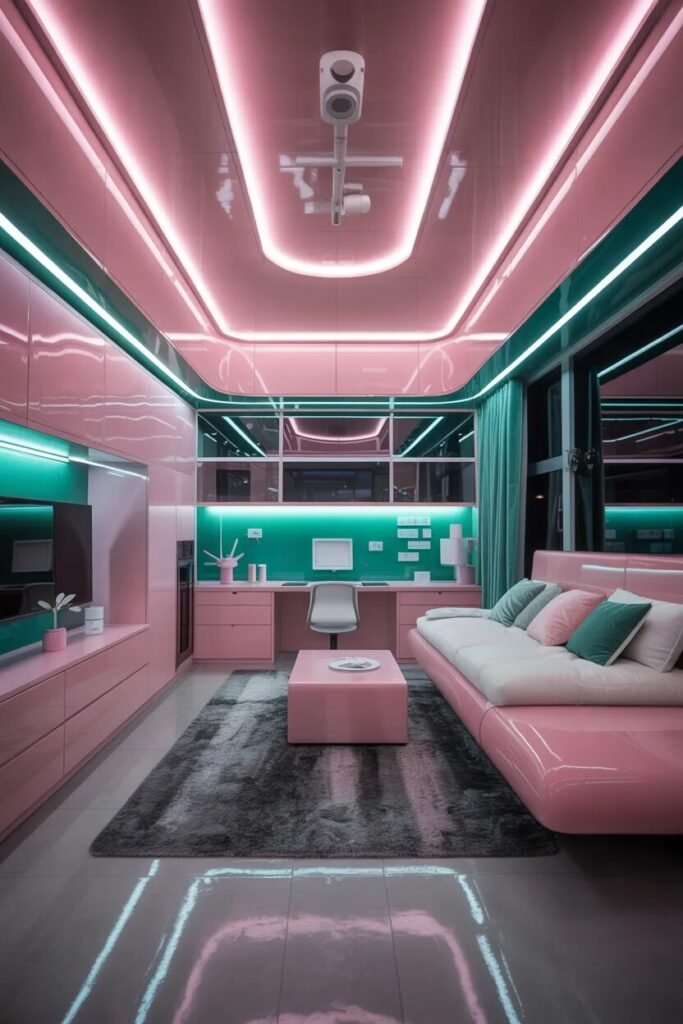 luxury pink green glossy dorm