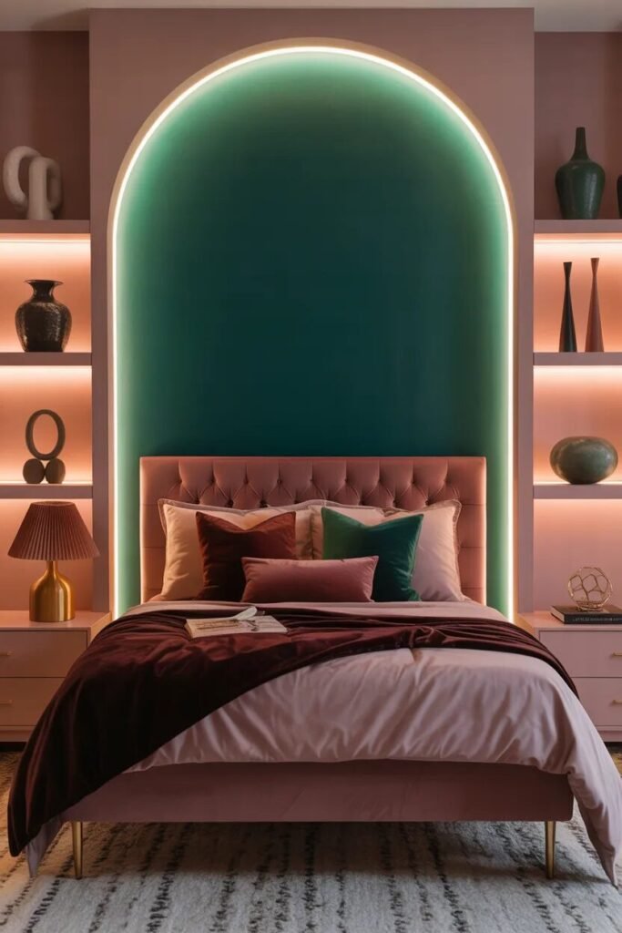 luxury pink green arch wall