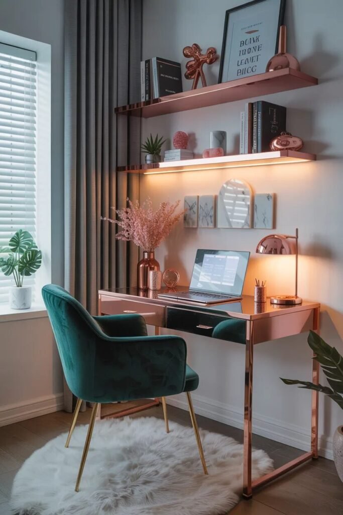 luxury pink green study corner