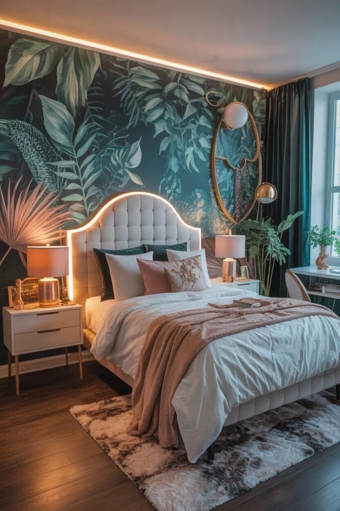 luxury pink green botanical wall