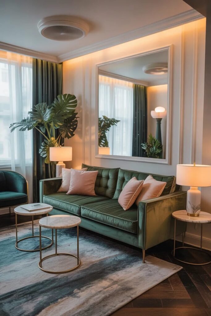 luxury pink green velvet sofa