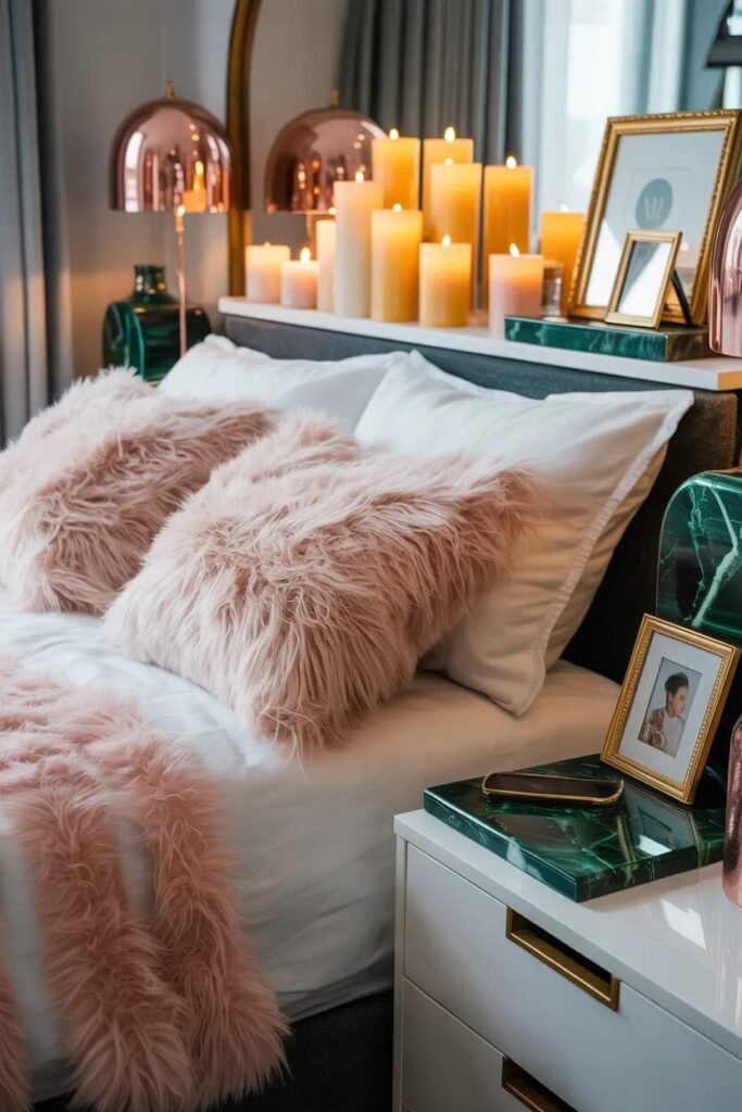 luxury pink green marble decor