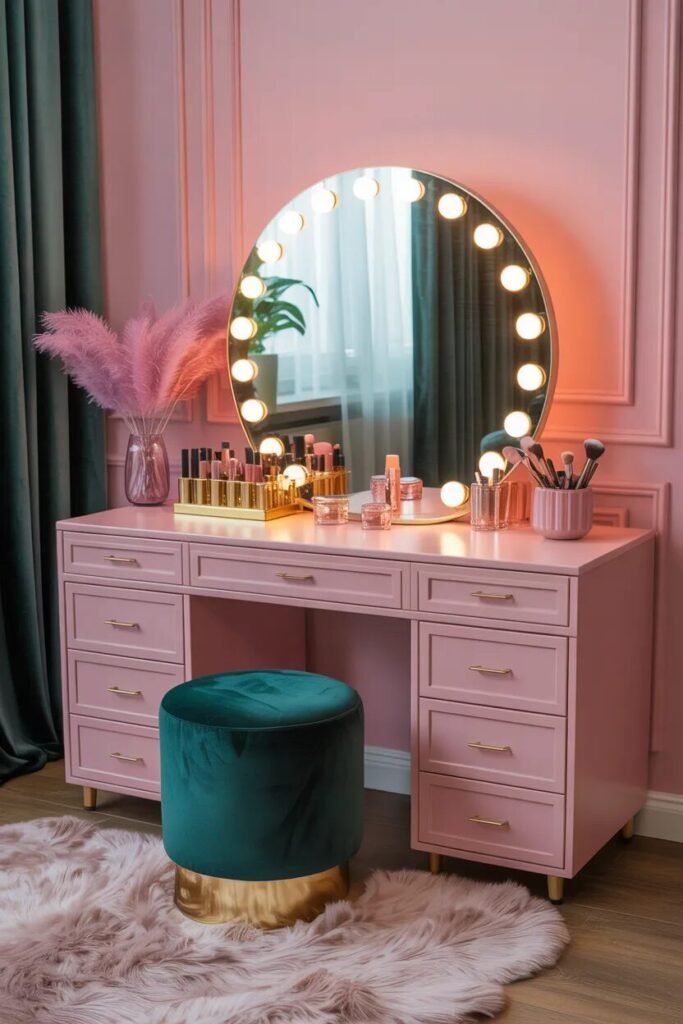 luxury pink green vanity mirror