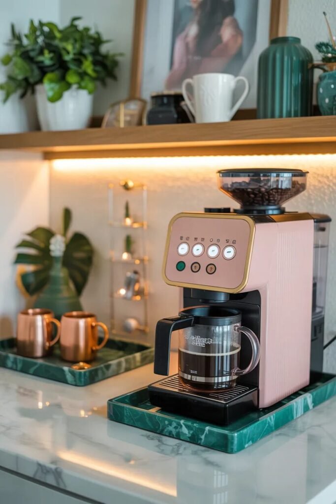 luxury pink green coffee station