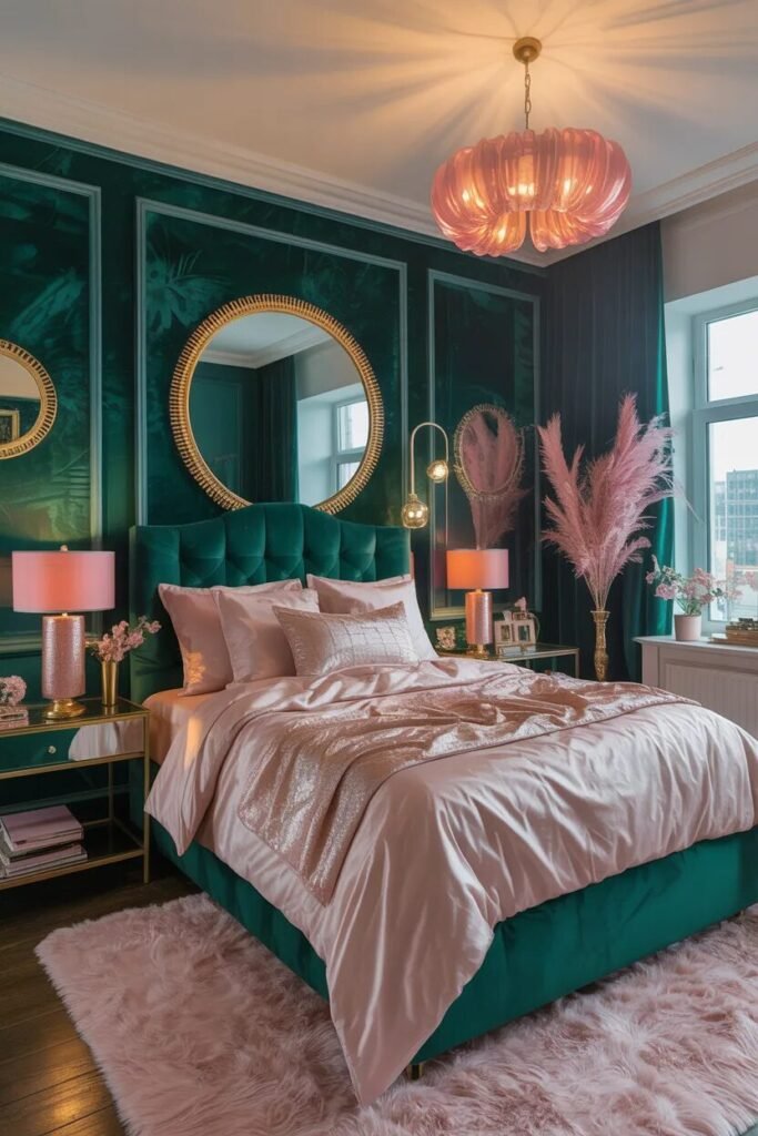 luxury pink green glam dorm