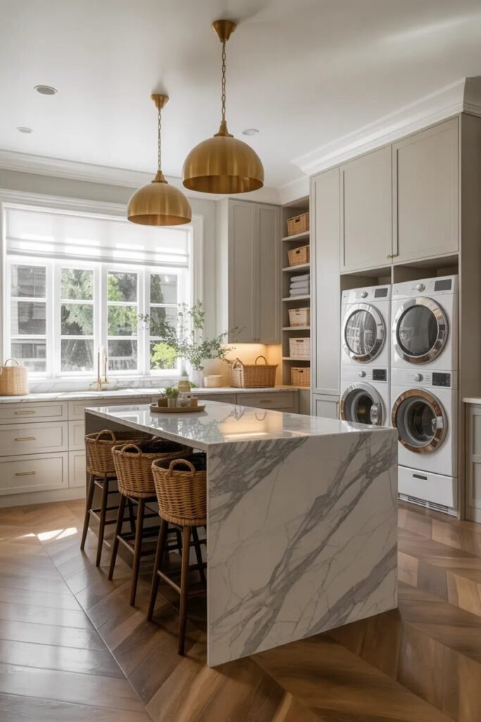 marble laundry room and mudroom combo