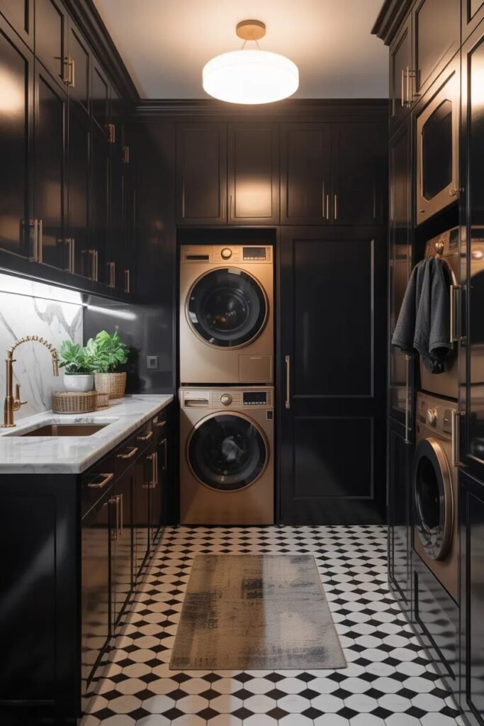 black laundry room and mudroom combo