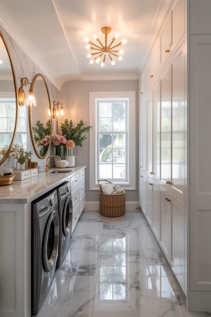 white laundry room and mudroom combo