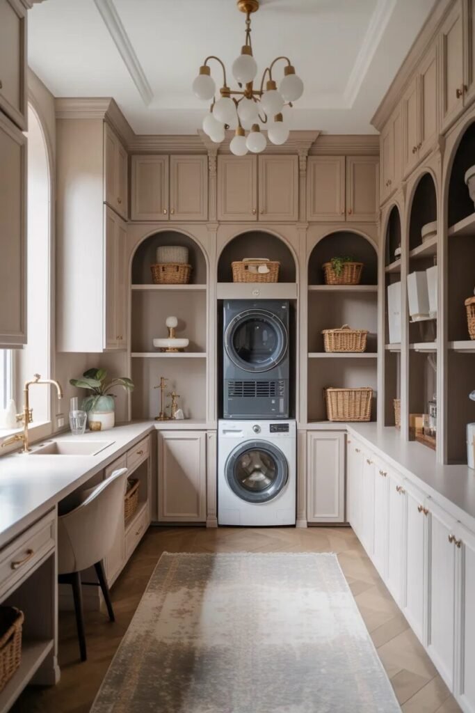 arched laundry room and mudroom combo
