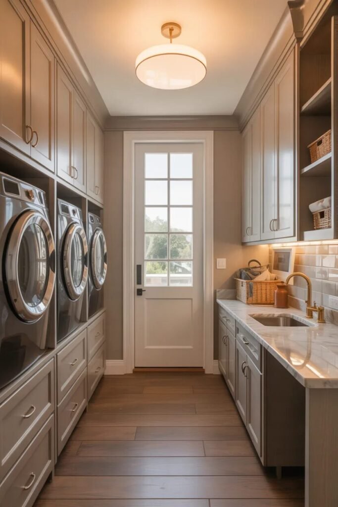 oak laundry room and mudroom combo