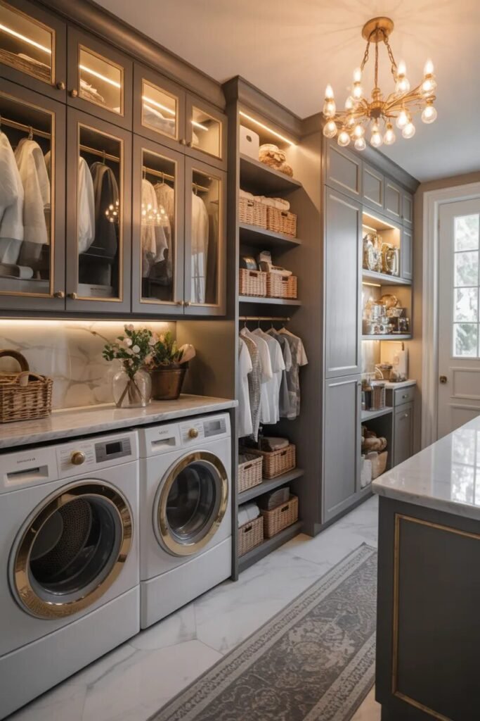glass laundry room and mudroom combo