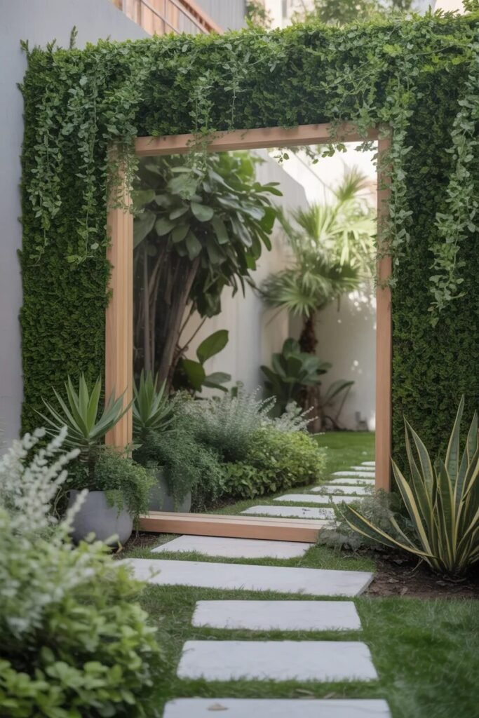 15 DIY backyard ideas mirror illusion wall