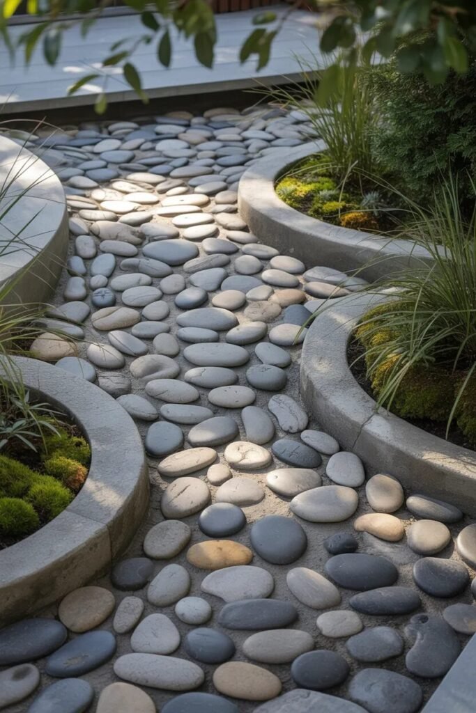 15 DIY backyard ideas pebble path