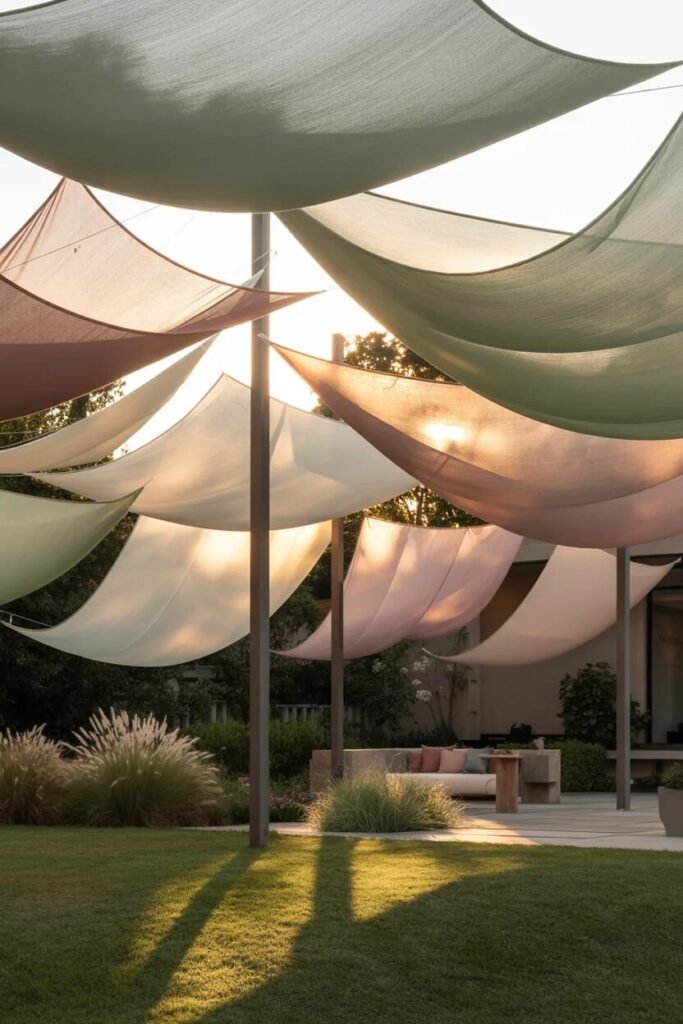 15 DIY backyard ideas fabric shade