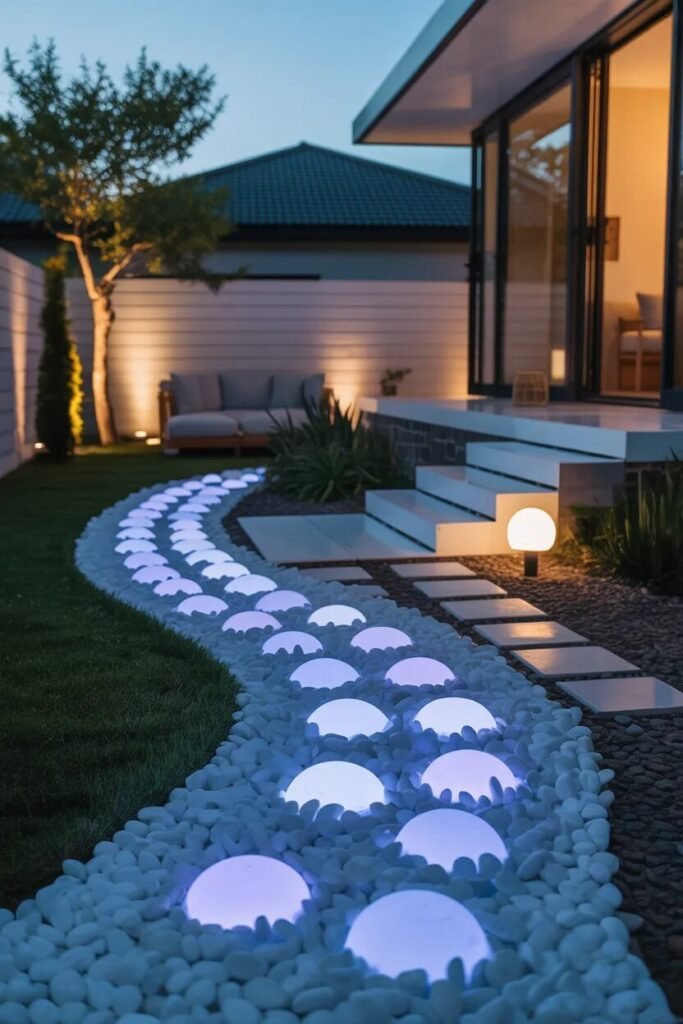 15 DIY backyard ideas glowing pathway