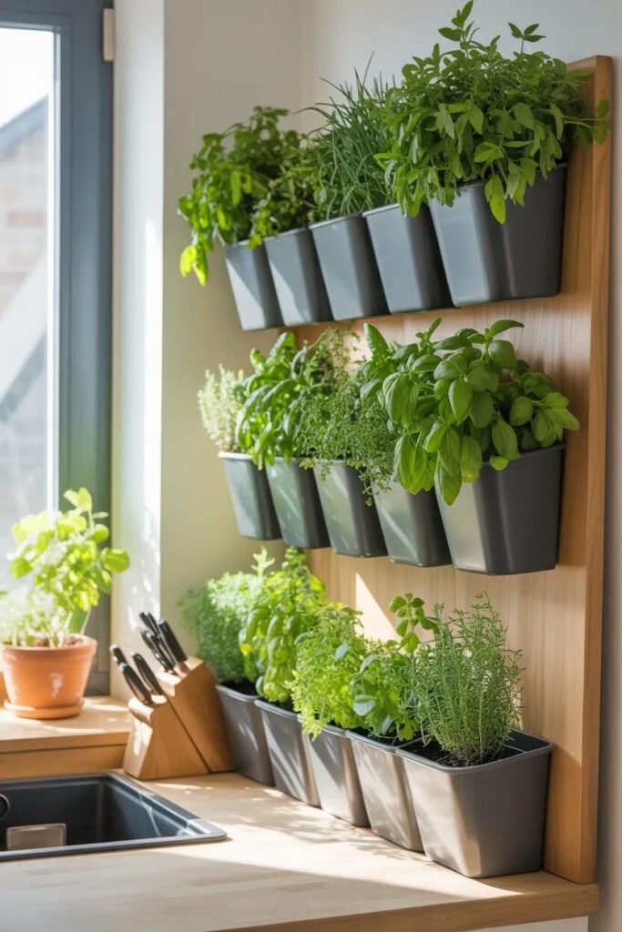 Herb garden kitchen wall decor ideas