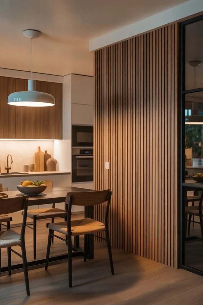 Wood slat kitchen wall decor ideas