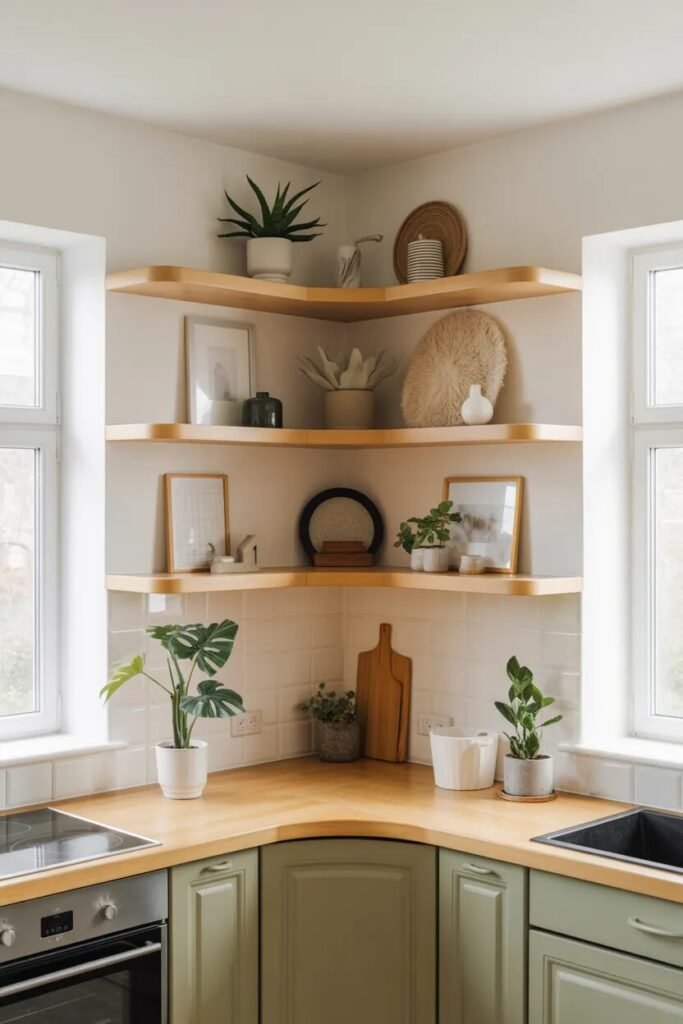 Corner shelf kitchen wall decor ideas
