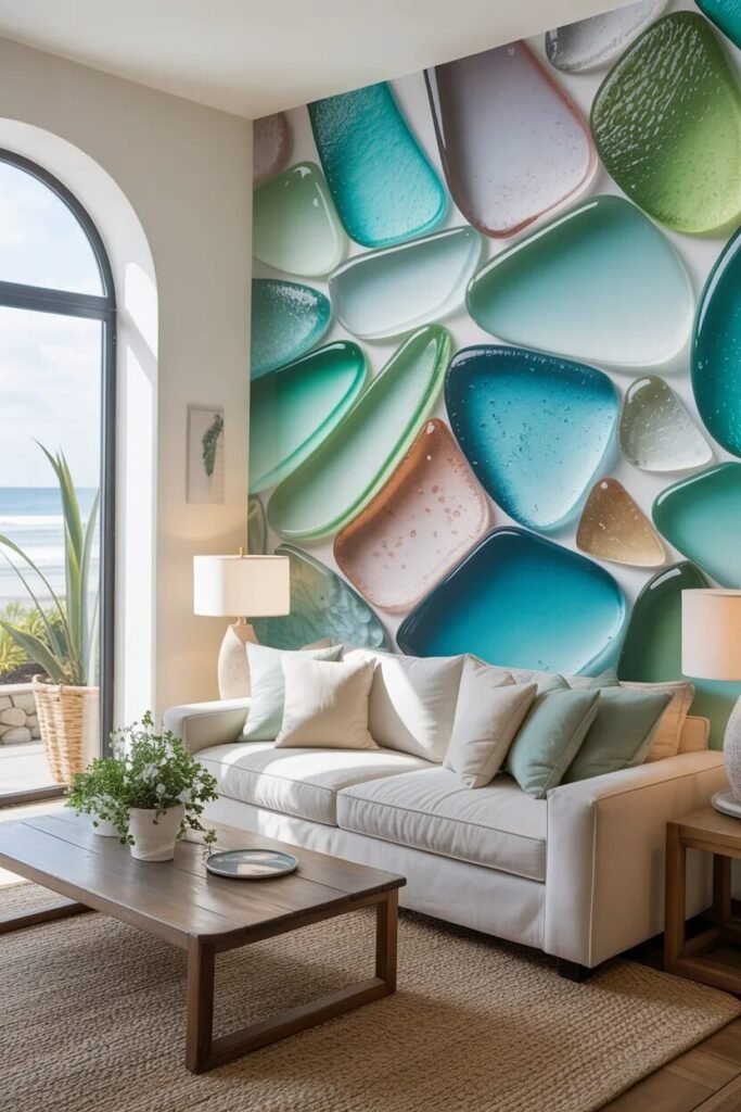Beach glass coastal wall decor ideas