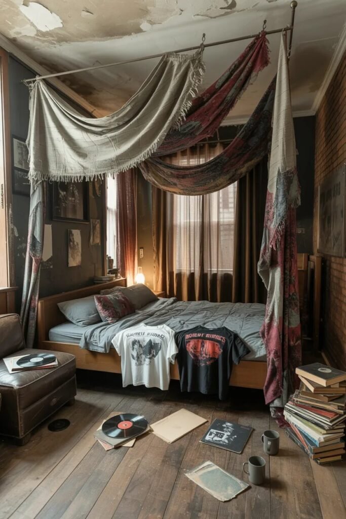 20 grunge bedroom design ideas fabric wall