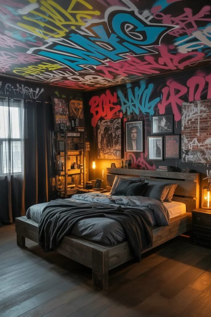 20 grunge bedroom design ideas ceiling graffiti