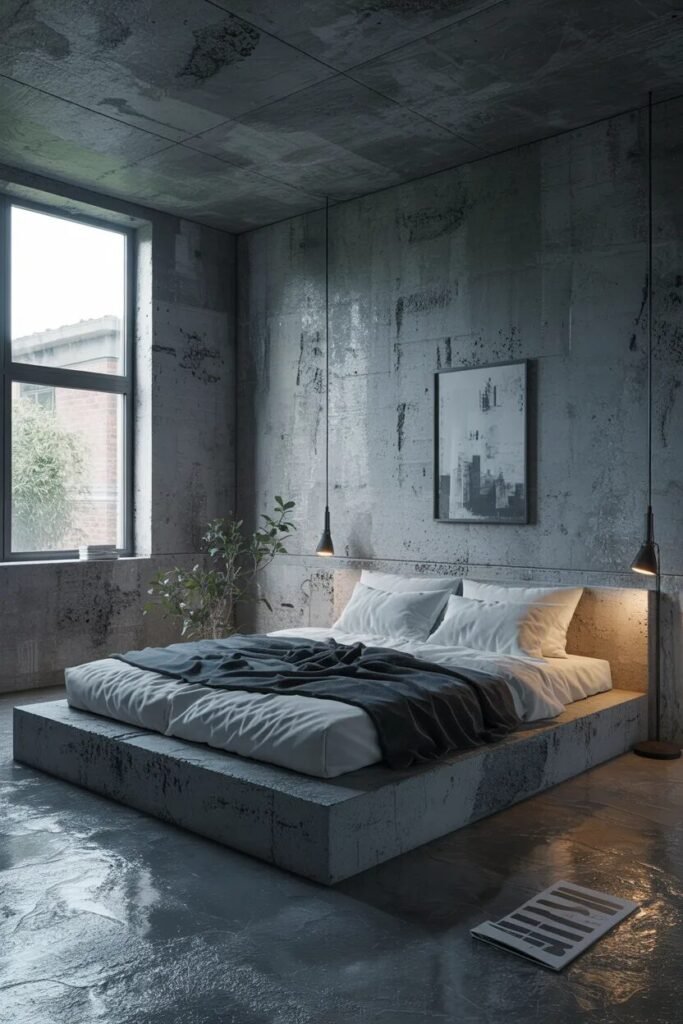 20 grunge bedroom design ideas concrete bed